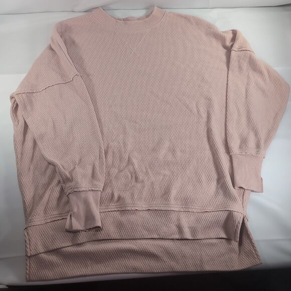 Aerie Oversized Waffle Knit Sweater Pink XS Distressed Long Sleeve Drop Shoulder - Picture 1 of 15